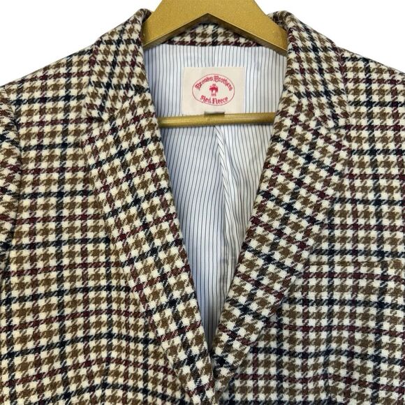 Brooks Brothers Red Fleece Wool Blazer Jacket Size 12 Houndstooth Gold Buttons - Picture 4 of 12